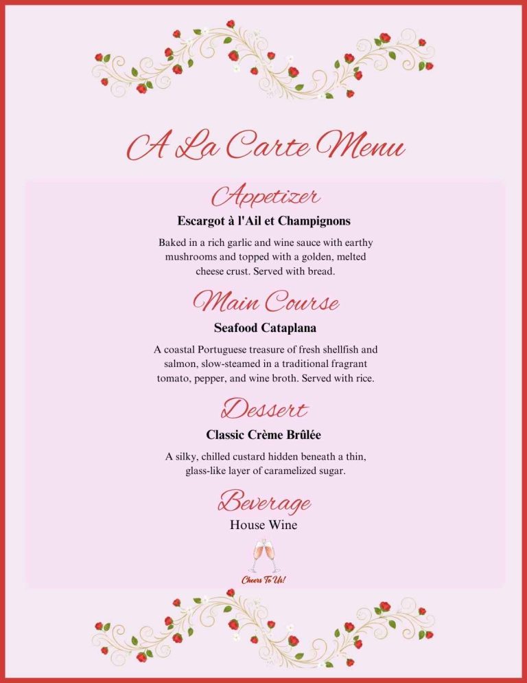 Home intimate culinary experience menu 1