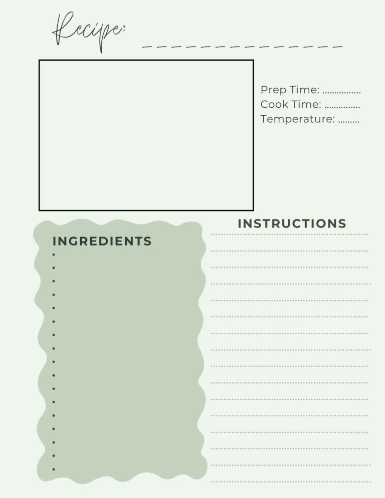 Home recipe page template 8.5 x 11