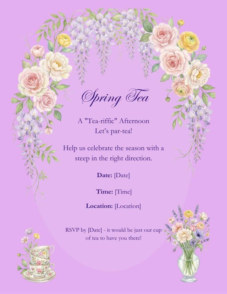 Home spring tea party invite (8.5 x 11 in)